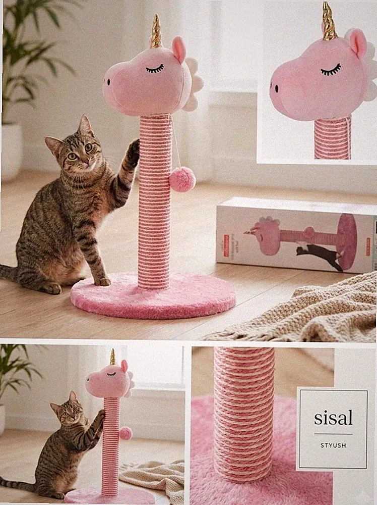 Einhorn Kratzbaum Katze 48cm Pink Sisal Kratzstamm Spielball Neu designe