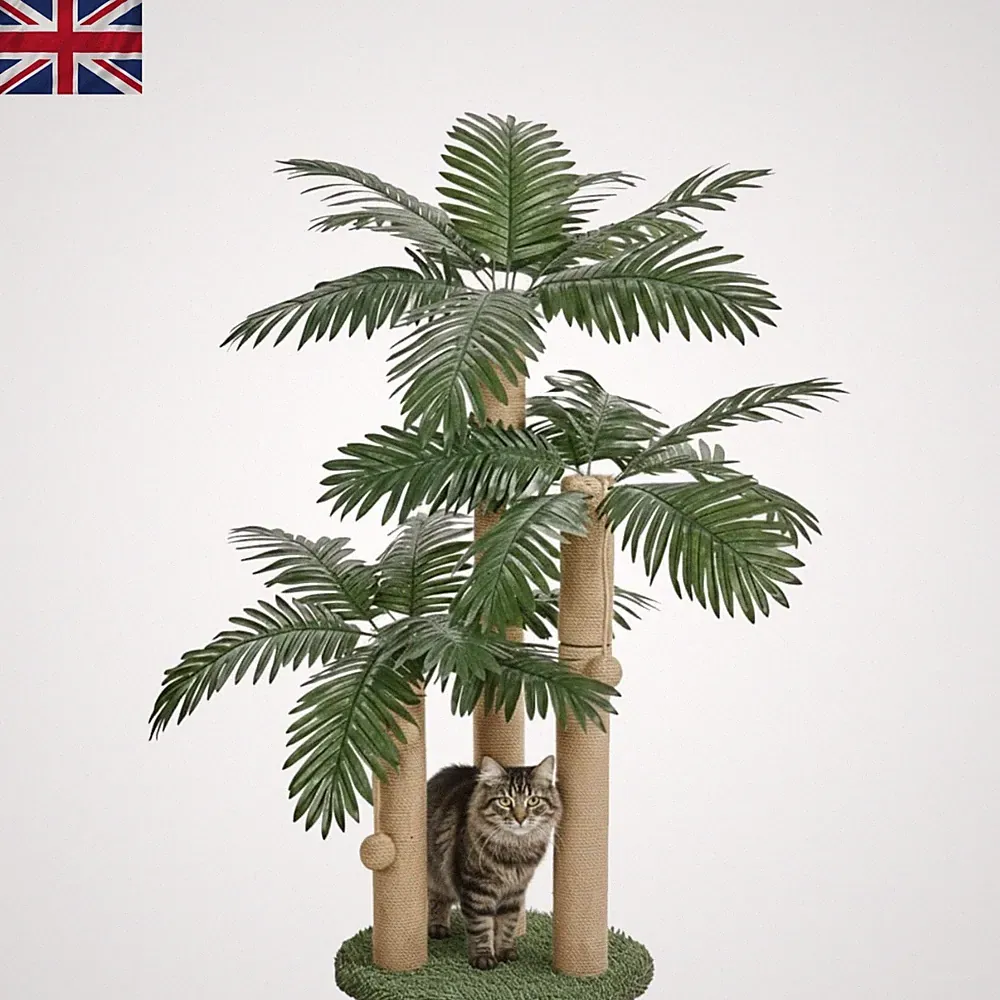Eleganter 31,5 Zoll Katzenkratzbaum mit 3 verstellbaren Stangen & hängenden Kugeln