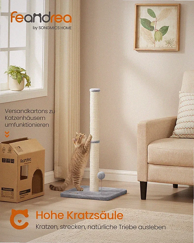 Feandrea Kratzbaum, 85 cm hoch, Kratzsäule, Katzenbaum, Kratzstamm für Kätzchen