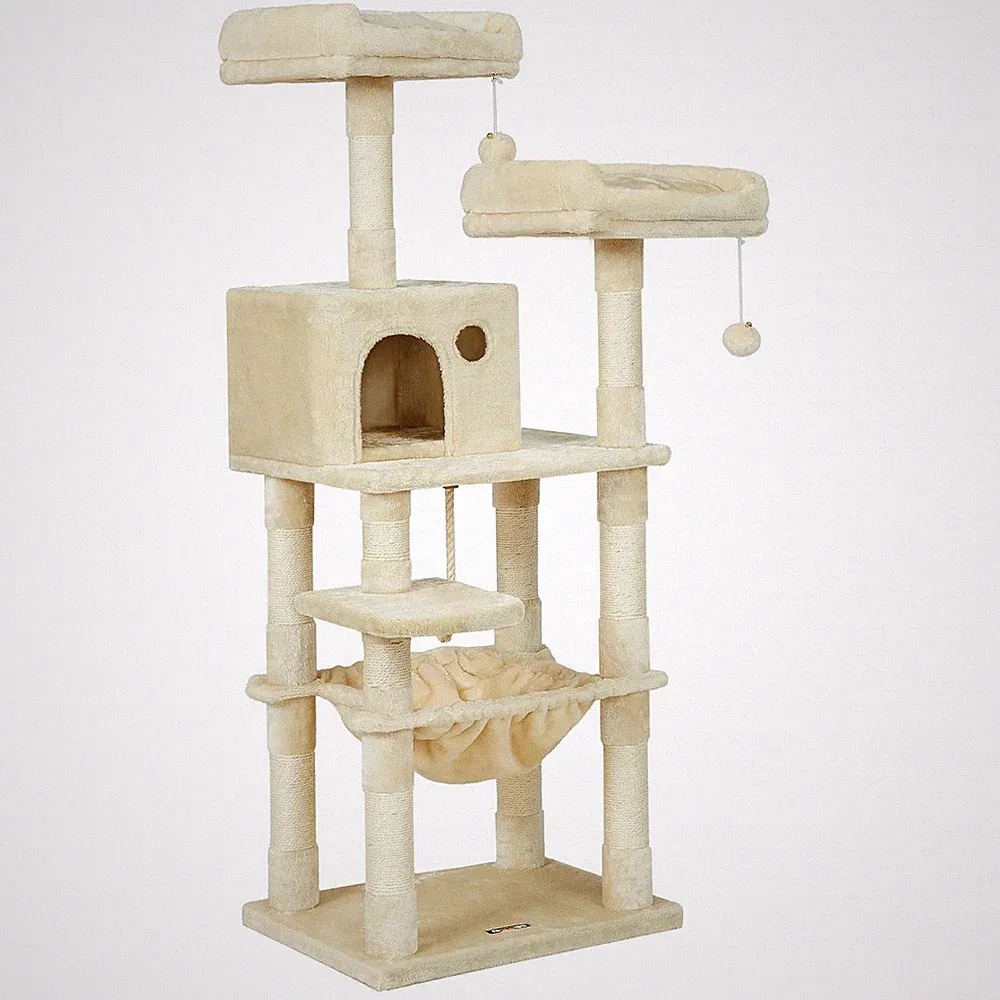 Feandrea Kratzbaum für Katzen, beige, Sisal, 101–160 cm, 5 Ebenen