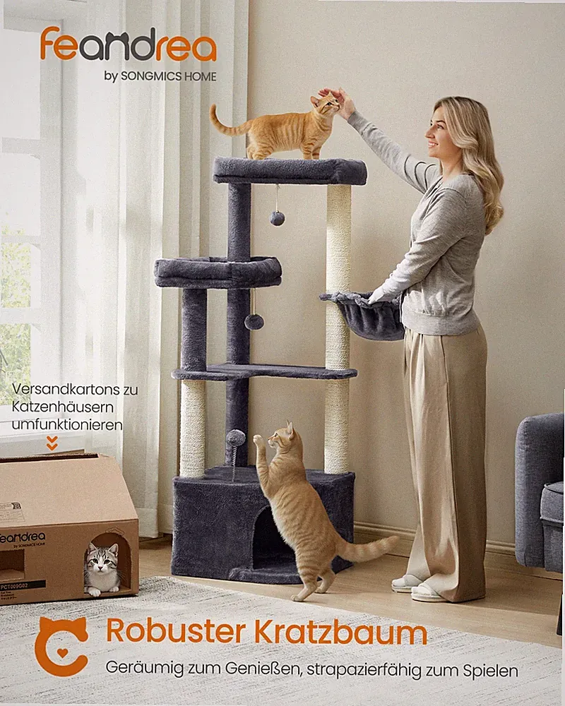 Feandrea Kratzbaum, Katzenbaum, Katzenkratzbaum mit großer Kuschelhöhle