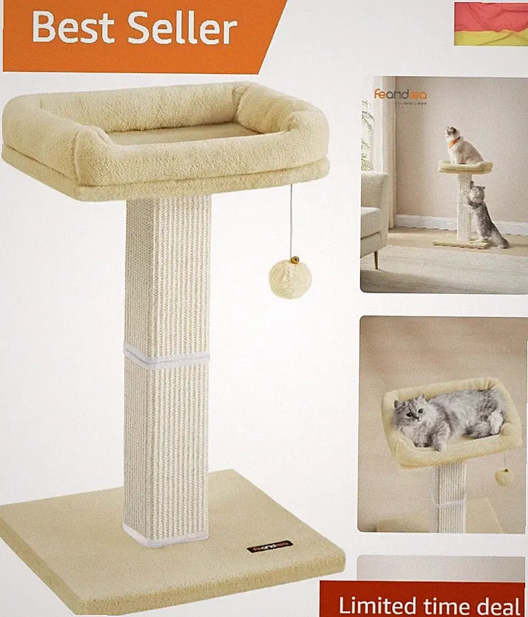 Feandrea Kratzbaum, Katzenbaum mit 40 x 30 cm Plattform aus Plüsch, Kratzstam...