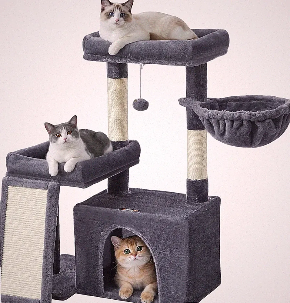 Feandrea Kratzbaum, Katzenbaum Mit Kratzsäulen, Rampe, Katzenkratzbaum, 2 Große
