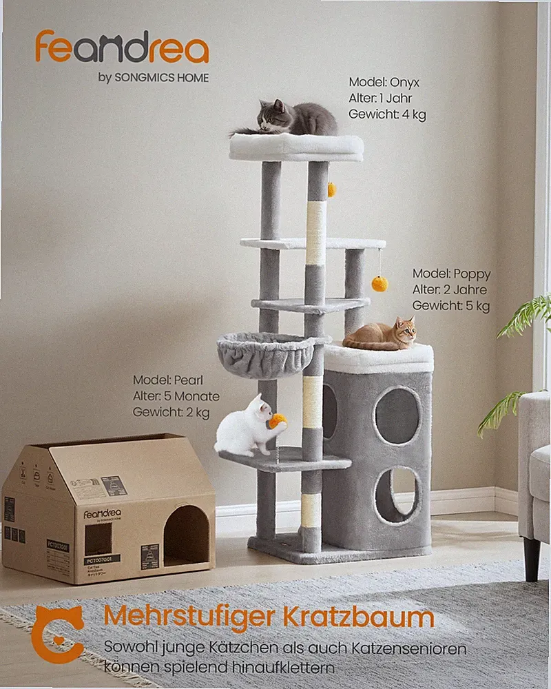 Feandrea Kratzbaum, mehrstöckiger Katzenbaum, 3 Plattformen, Katzenkratzbaum