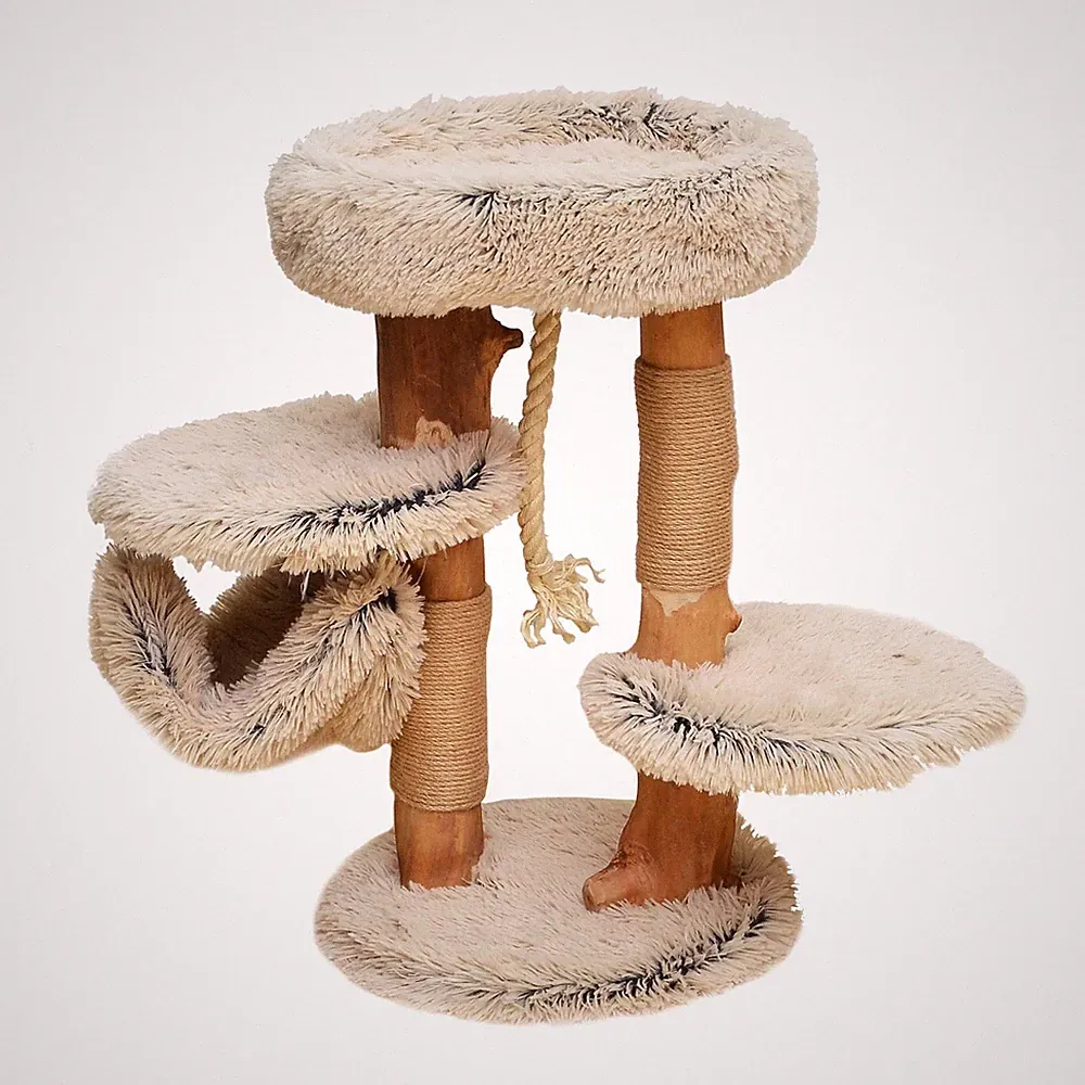 Fudajo Designer Kratzbaum 87,5cm Plüsch Birnbaumholz Katzenkratzbaum Kletterbaum