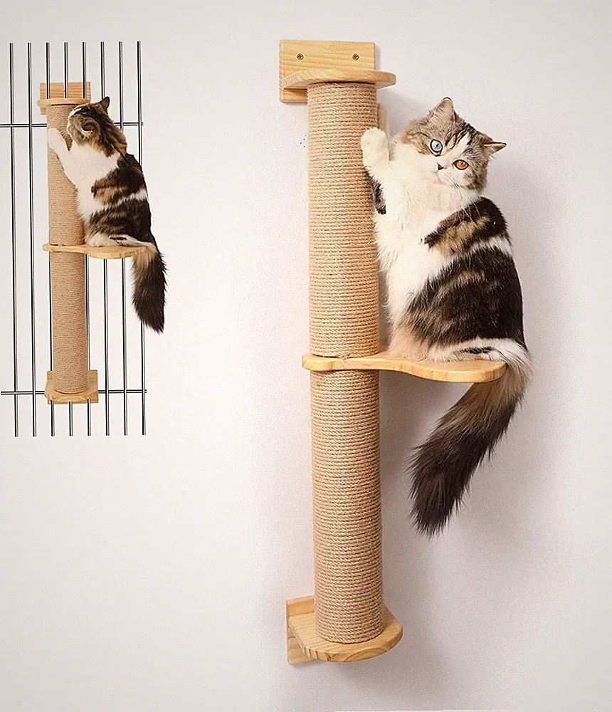 FUKUMARU Katzenbaum 93cm Kletternwand mit Katzentreppe Kratzpfosten Jute