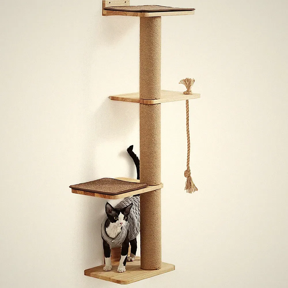 FUKUMARU Katzenkratz-Aktivitätsbaum Wandmontage, 125 cm Jute-Kratzbaum