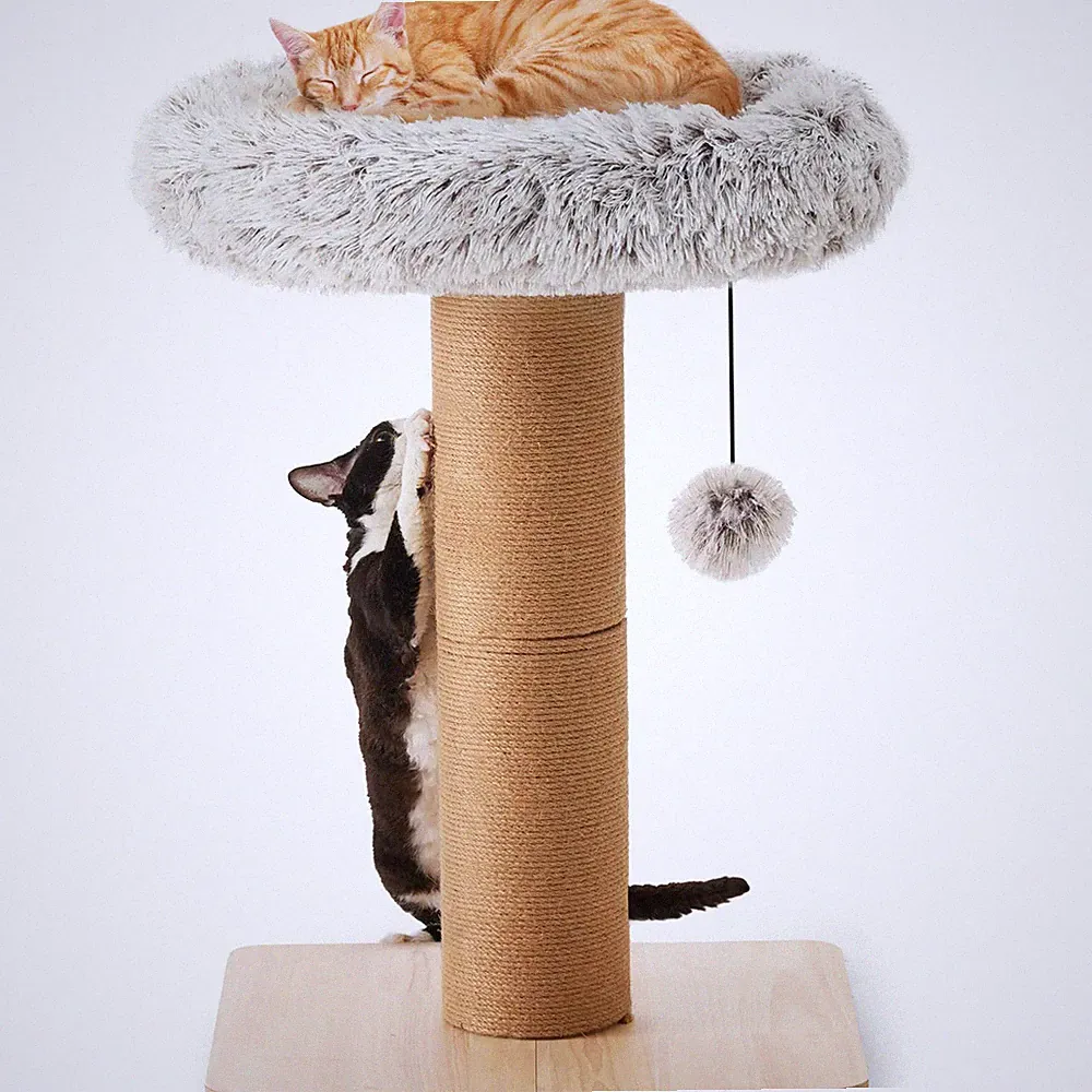 FUKUMARU Katzenkratzbaum mit Beet, Pflanzenstil Kätzchenkratzer, Massivholz