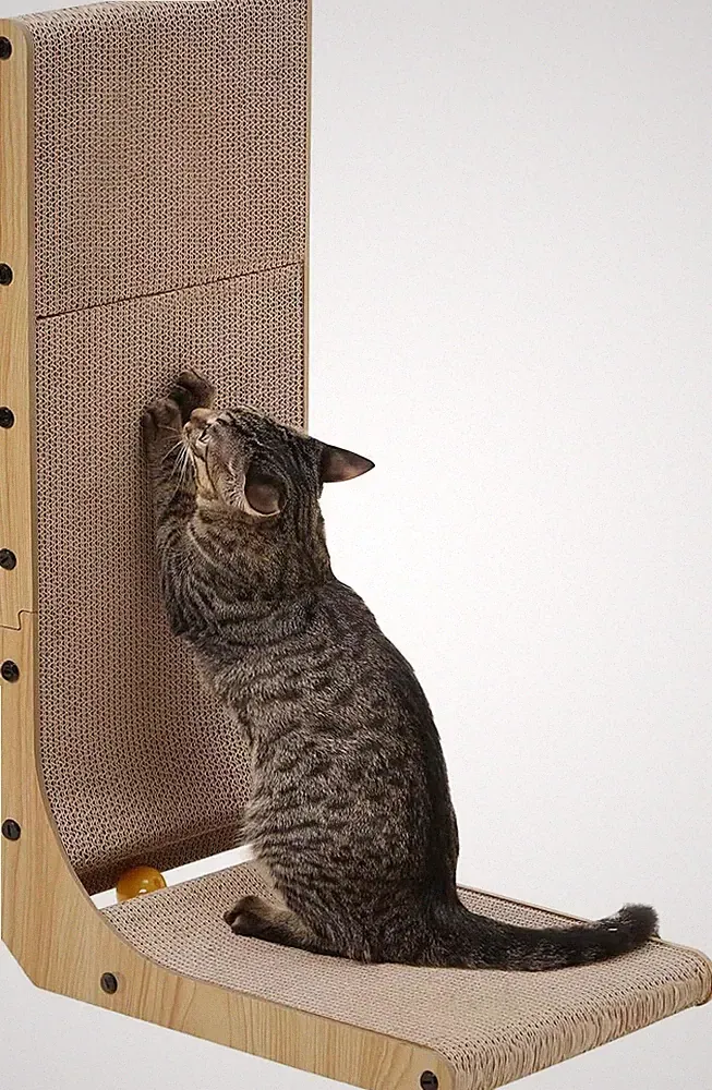 FUKUMARU Katzenkratzbrett 68 cm L Form Karton Kratzbaum Wand Sofa