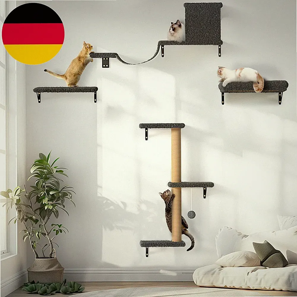 FUKUMARU Kletterwand Katzen Set, 10-Teilig Katzen Kletterwand Set, Aus Robuster
