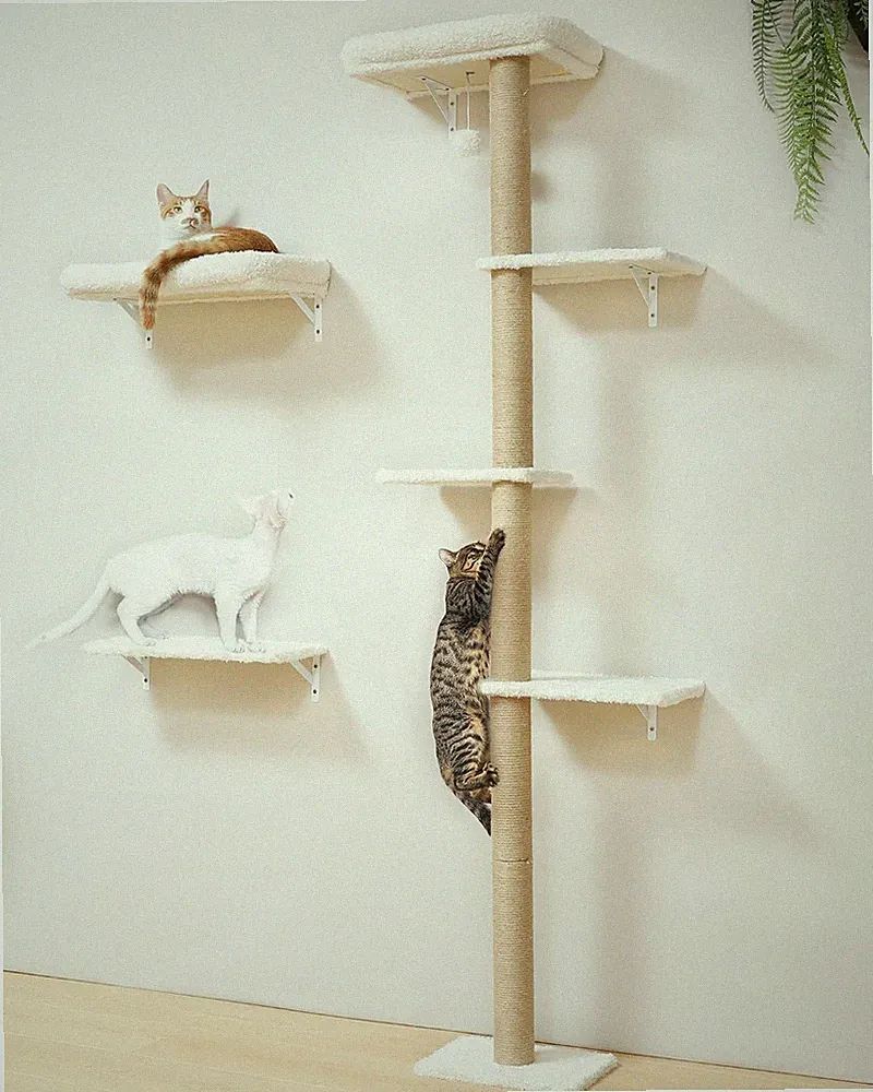 FUKUMARU Kletterwand Katzen-Set, 178 Cm Hoch, Stabiles 3-In-1 Kratzbaum-Set Aus