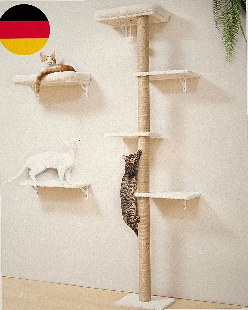 FUKUMARU Kletterwand Katzen-Set, 178 Cm Hoch, Stabiles 3-In-1 Kratzbaum-Set Aus