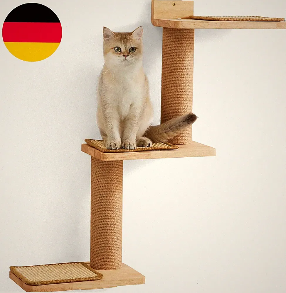 FUKUMARU Kletterwand Katzen, Wandregale Aus Massives Gummiholz Und Jute, 3 in 1