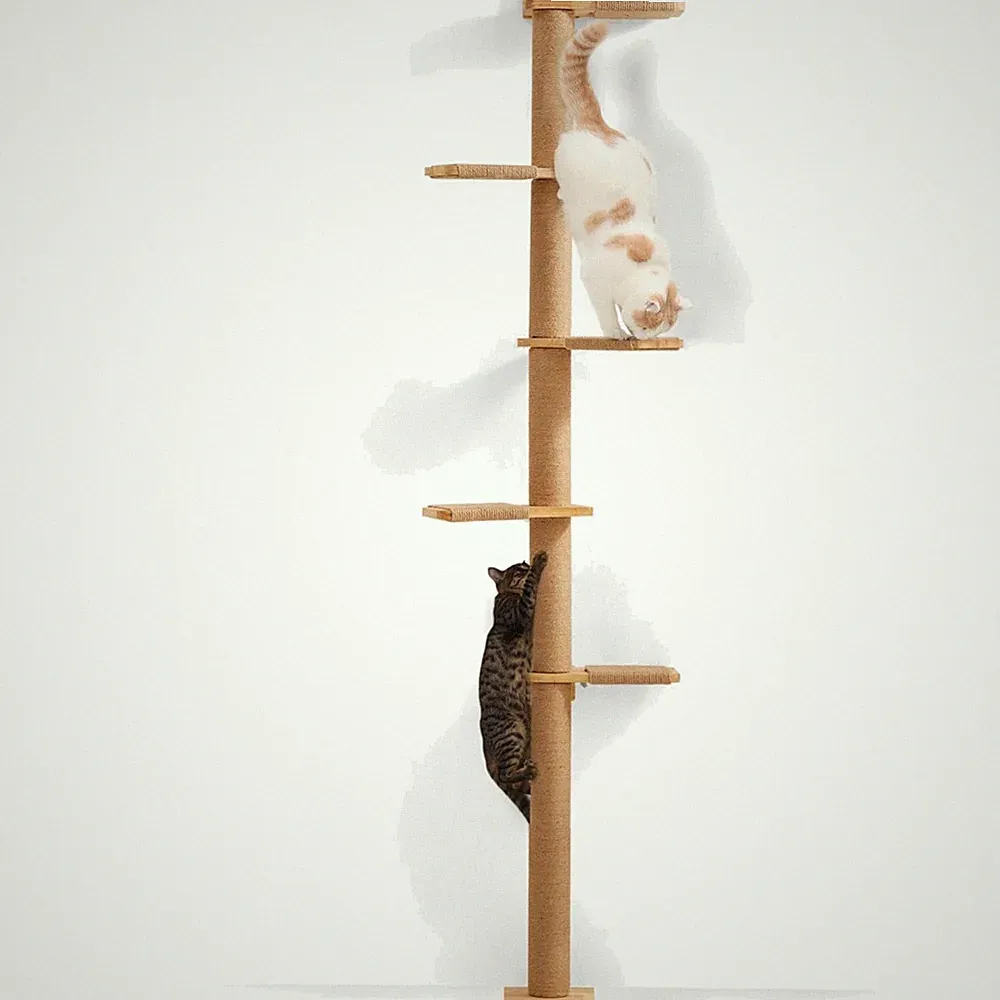 FUKUMARU Kratzbaum, 5 Etagen bis zur Decke reichender Katzenturm206 cm, wandm...