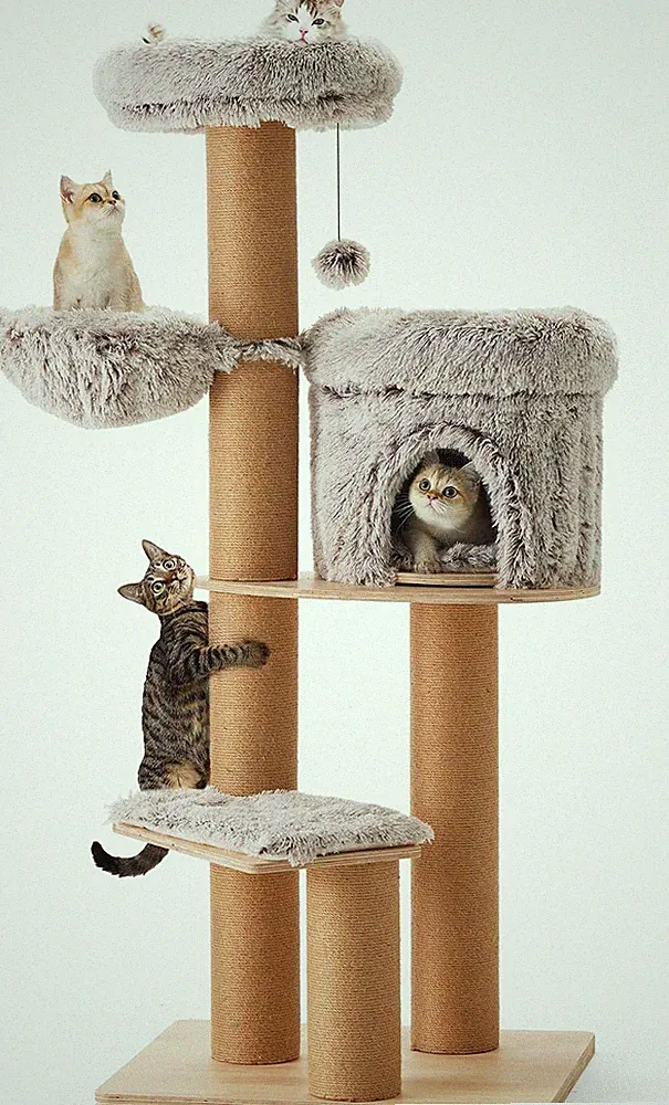 FUKUMARU Kratzbaum Für Katzen,155Cm Katzenbaum Mit Sechs 20 Cm Dicken Kratzsäule