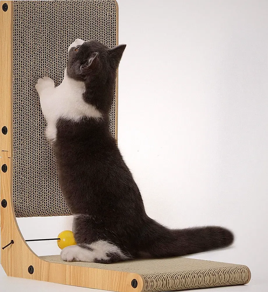 FUKUMARU Kratzbrett Katzen, 48 cm hohe L förmige Kratzpappe, widerstandsfähig K