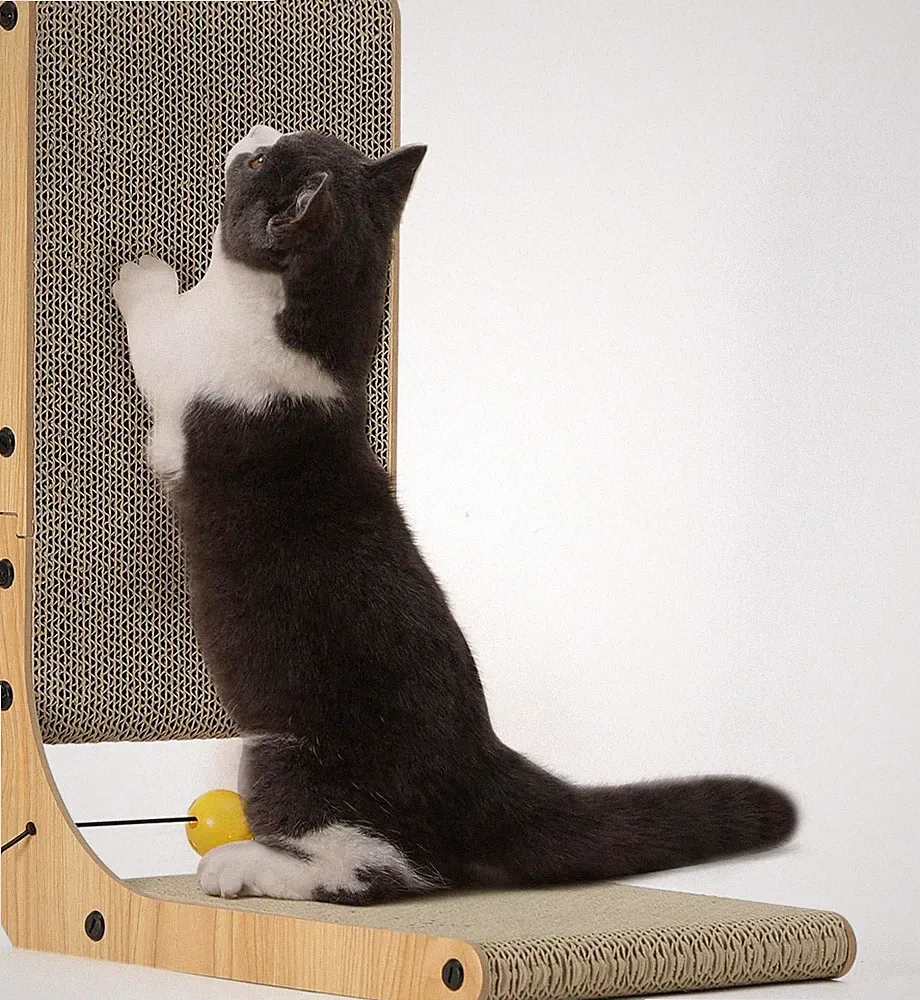 FUKUMARU Kratzbrett Katzen, 48 cm hohe L förmige Kratzpappe, widerstandsfähig K