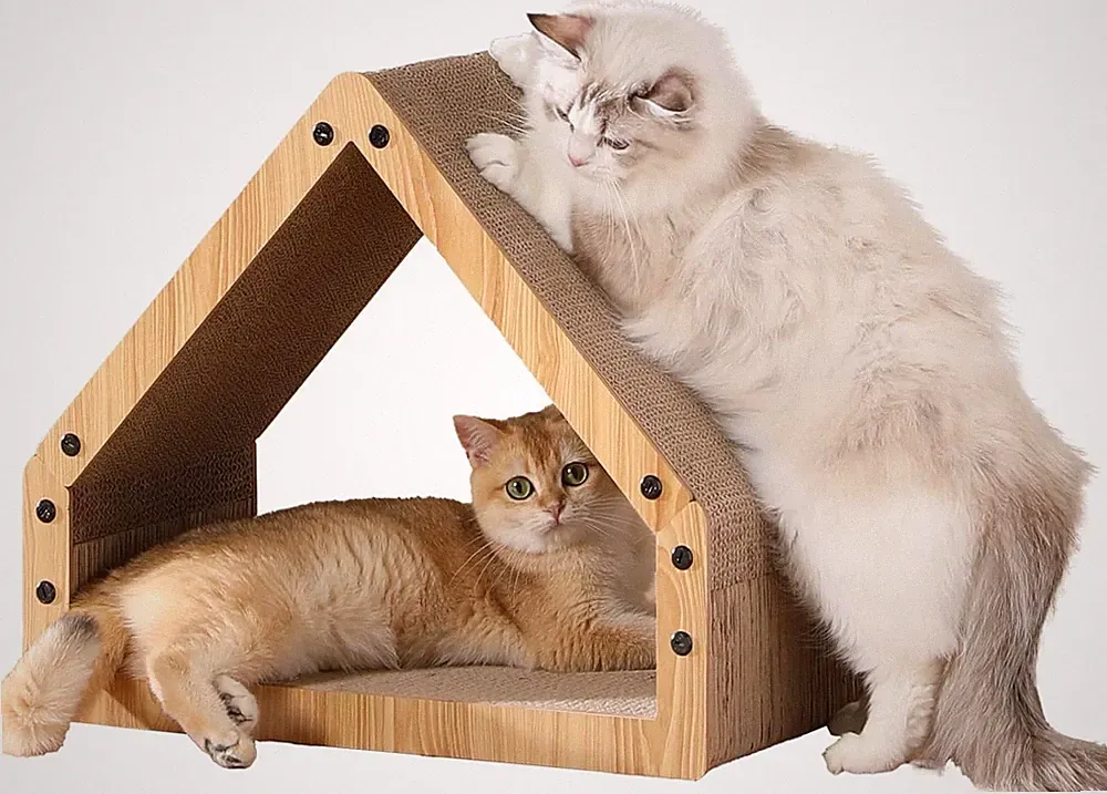 FUKUMARU Kratzbrett Katzen, Extralange 42 cm Hausform Kratzpappe für Katzen