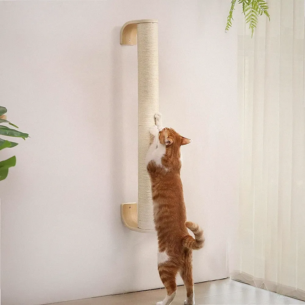 FUKUMARU Wandkratzsäule Katzen 71 cm Kratzbaum Sisal stabil zur Wandmontage