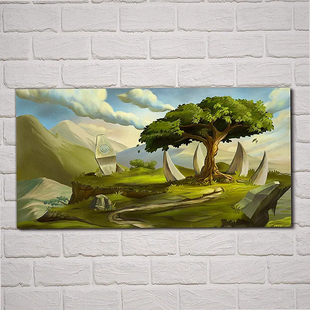 Glasbilder Wandbild Druck auf Glas 100x50 Malen von Fantasie Baum Steinen