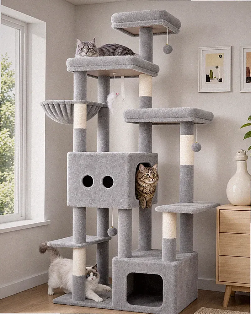 Globlazer F80E XXL Kratzbaum für 24 große Katzen, 203 cm hoch, Hellgrau chic