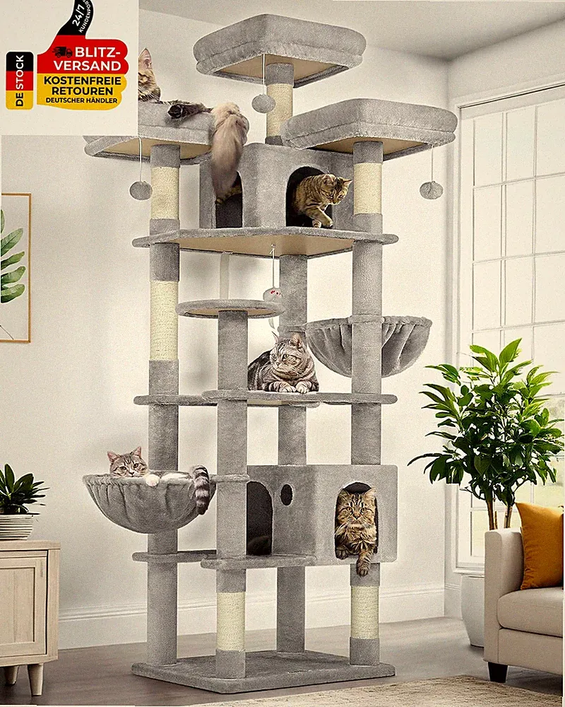 Globlazer F82 Kratzbaum XXL 209Cm Luxus Schloss Für Große Katzen, Hellgrau | Kat