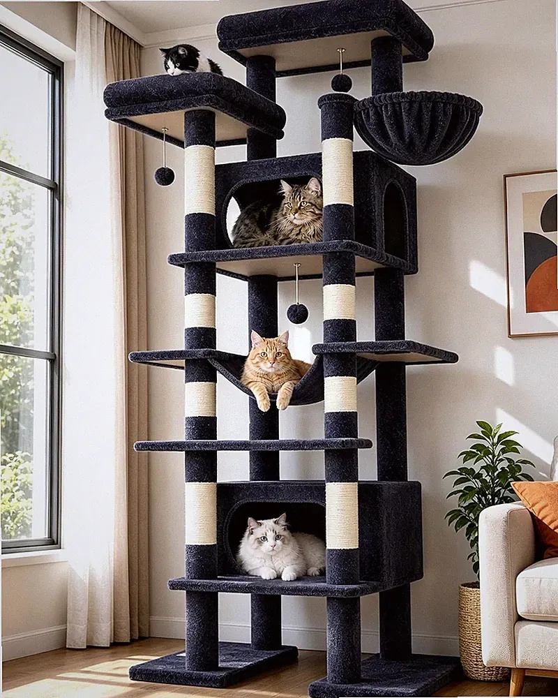 Globlazer Katzenkratzbaum XXL 213 cm 2 Katzenhäuser 2 Platt