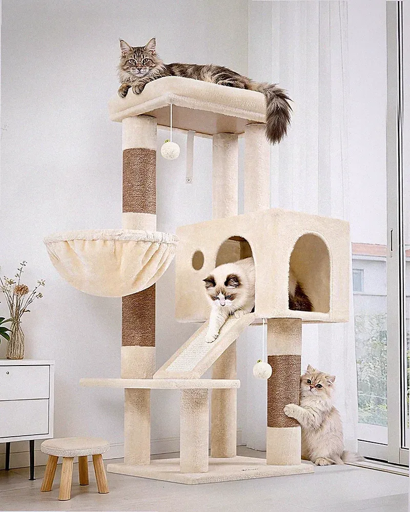 Globlazer Kratzbaum Beige 8 cm Stämme 116 cm Groß Katzenhaus
