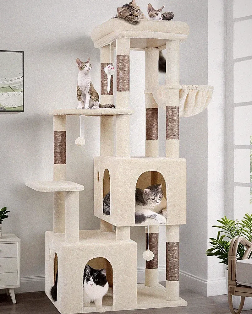 Globlazer Kratzbaum Beige Groß Stabil mit 72 * 45cm Große Basis, 2 Groß