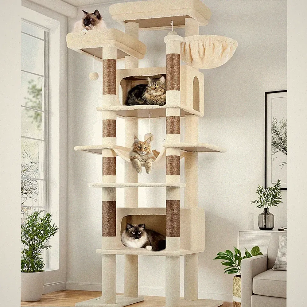 Globlazer Kratzbaum Beige Große XXL 213 cm Hoch mit 2 Große Katzenhaus 50*30*...