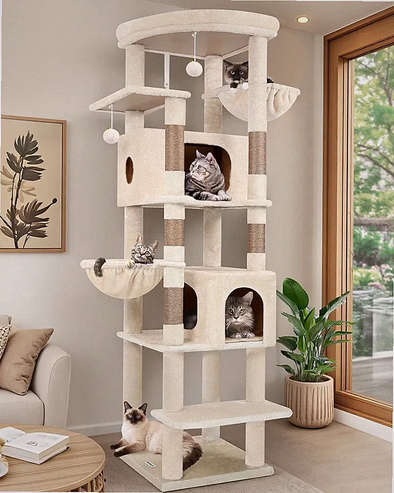 Globlazer Kratzbaum Beige XXL 188 cm 2 Katzenkörbe