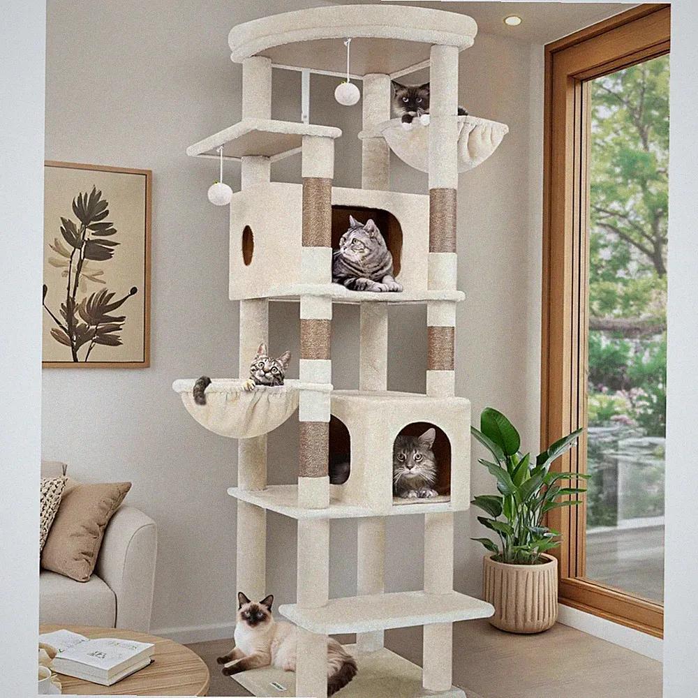 Globlazer Kratzbaum Beige XXL 188 cm mit 2 Extragroß Katzenhaus 50*30*30 cm,...