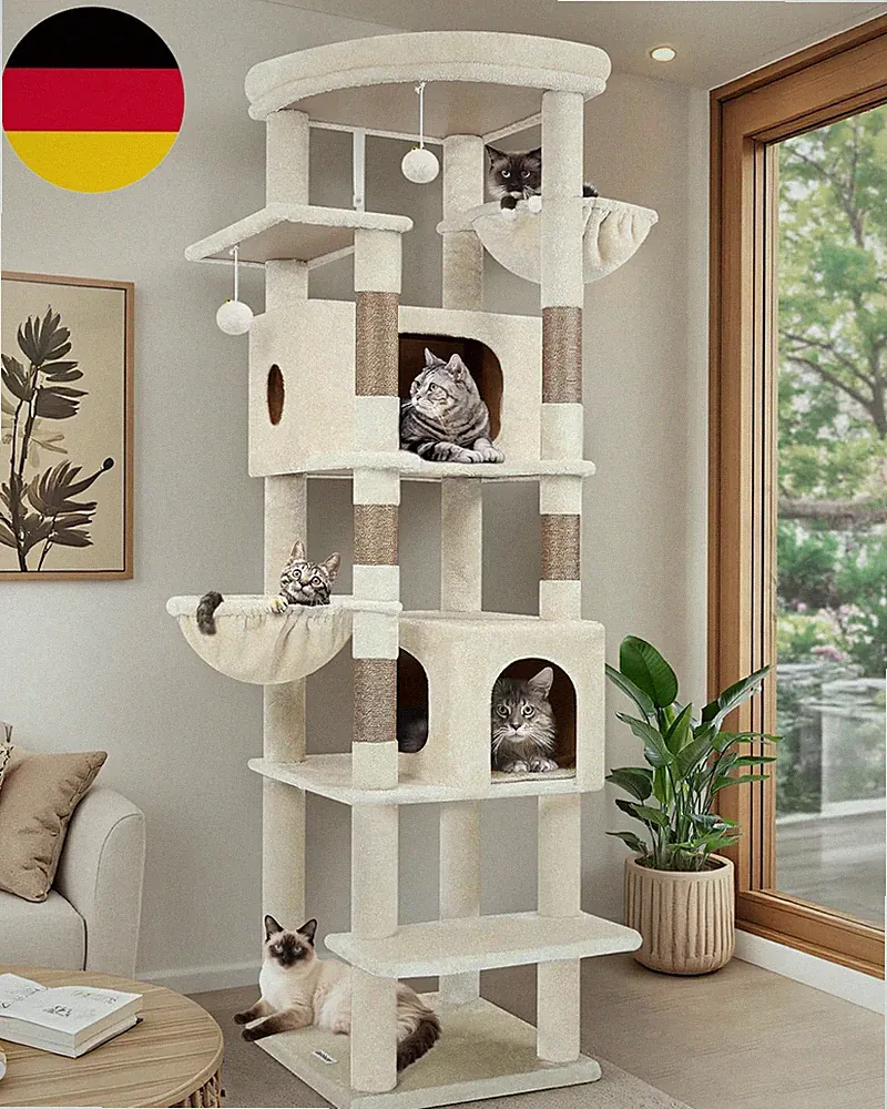 Globlazer Kratzbaum Beige XXL 188 Cm Mit 2 Extragroß Katzenhaus 50*30*30 Cm, Ver