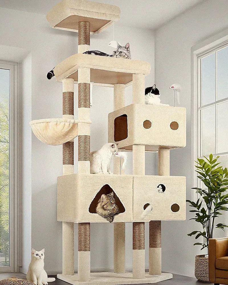 Globlazer Kratzbaum Beige XXL 207 cm 3 Katzenhaus 45