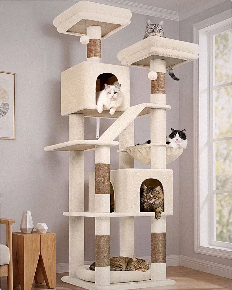 Globlazer Kratzbaum Ecke Hoch 189 cm mit 2 Katzenhaus, 2 Gepolsterte