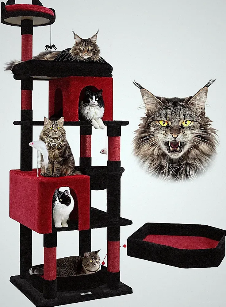 Globlazer Kratzbaum Gotisch für Große Schwere Katzen, Katzenbaum Schwarz Rot