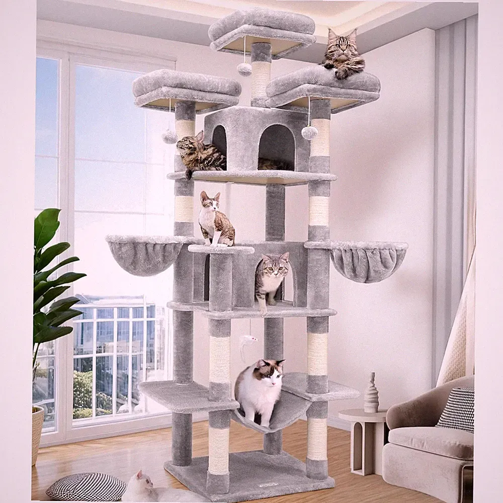 Globlazer Kratzbaum Große hoch 204 cm mit 3 Gepolsterte Sitzstangen, 2 Katzen...
