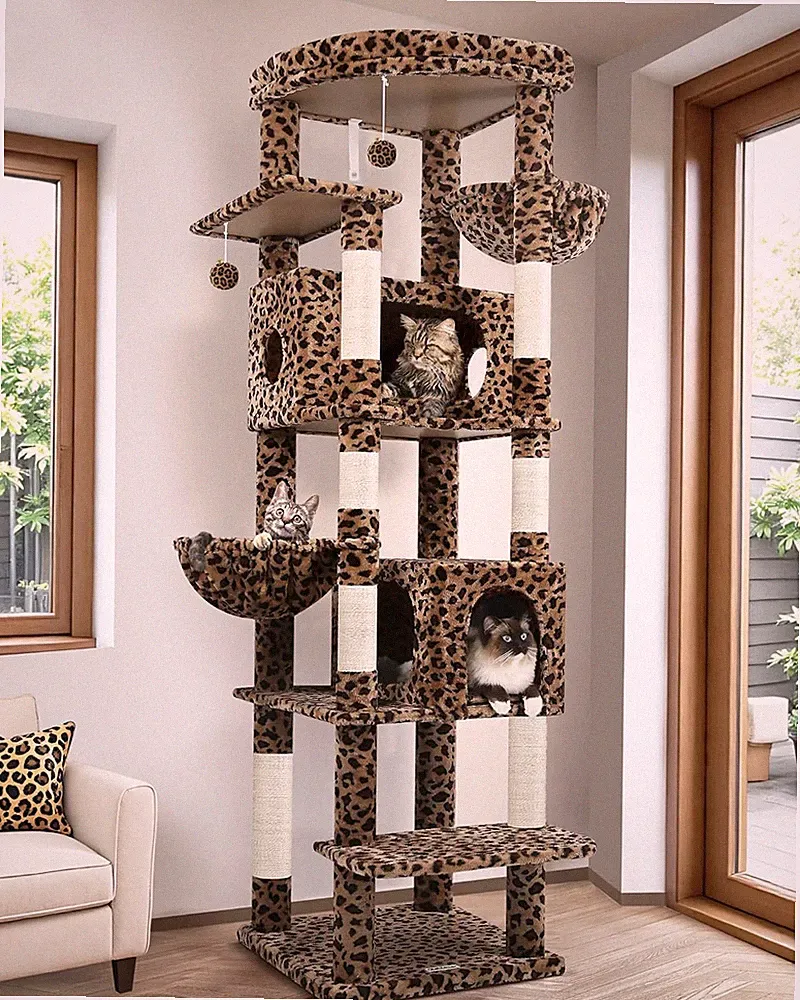 Globlazer Kratzbaum Große Leoparden 188 cm mit 2 Großer Katzenhaus 50 * 30 *