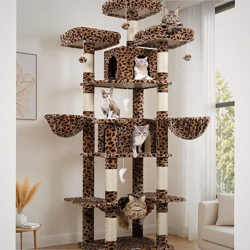 Globlazer Kratzbaum Leoparden Groß XXL hoch 204 cm mit 3 Gepolsterte Sitzstan...