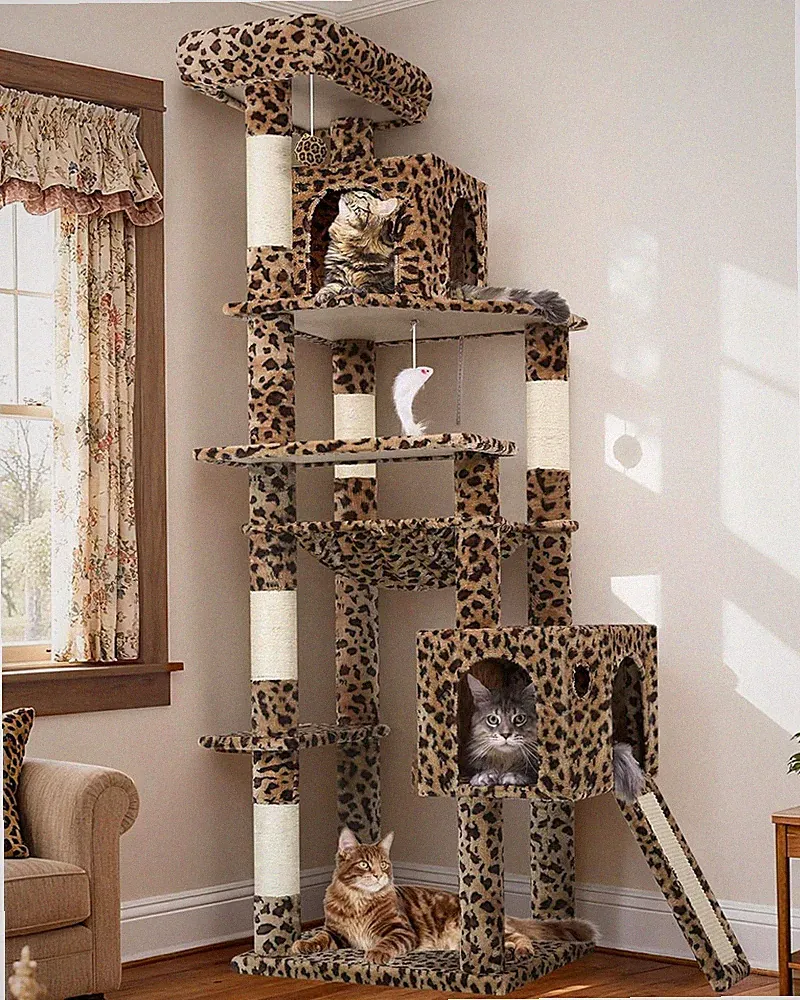 Globlazer Kratzbaum Leoparden Große hoch 178 cm mit Hängematte Weich 43*36CM, 2