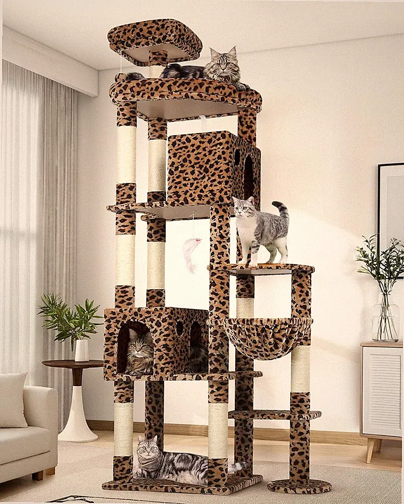 Globlazer Kratzbaum Leoparden XXL, Katzenbaum Groß hoch 213 cm mit 2 Große