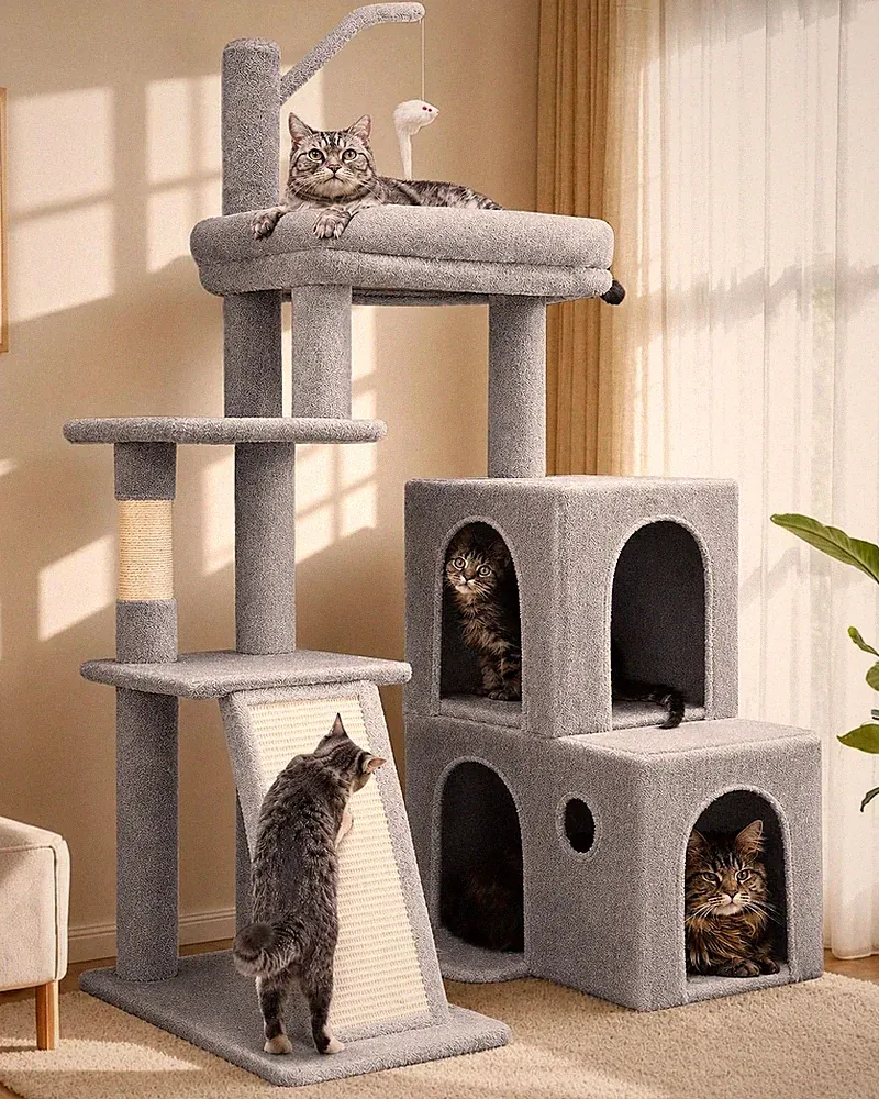 Globlazer Kratzbaum mit 2 Großen Katzenhaus 90 Drehbar Sis