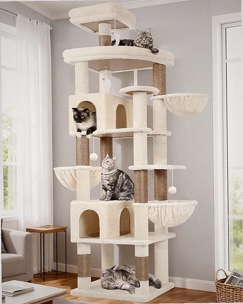 Globlazer Kratzbaum XXL 209 cm Hoch mit 2 Katzenhaus, Große Gepolsterte