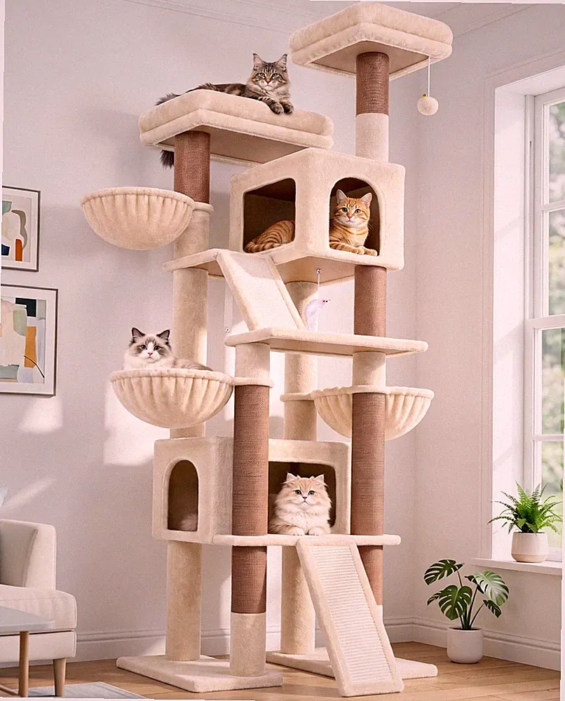Globlazer XXL Kratzbaum 200 cm in Beige – Stabiler Spielplatz für große Katzen