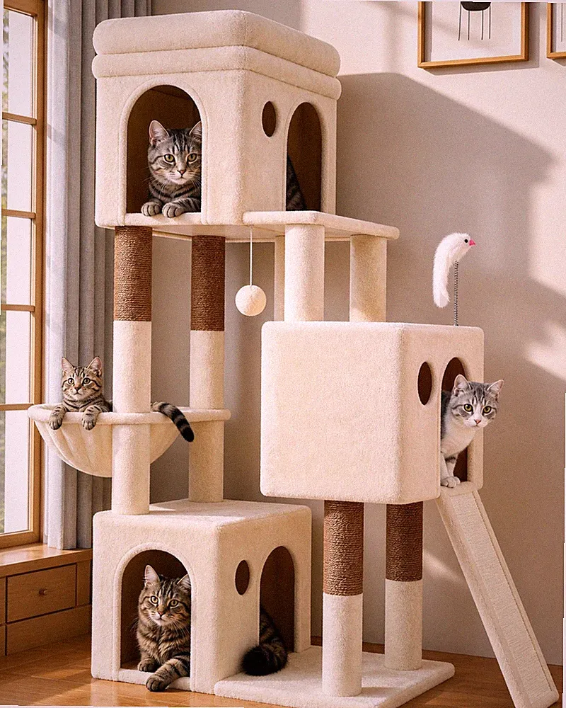 Großer Globlazer Kratzbaum mit 3 Höhlen & Sisalrampe für 3 Katzen stabil 40cm