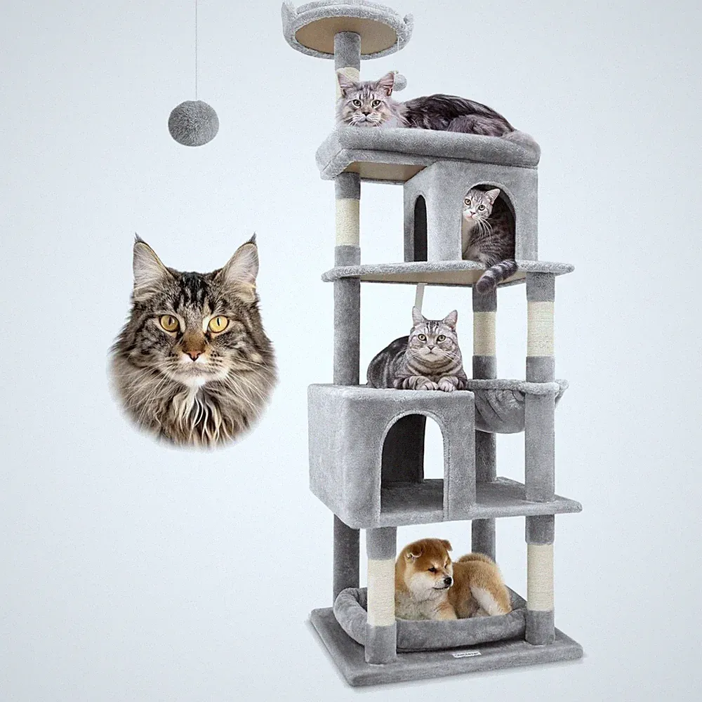 Großer Katzenbaum Holzspanplatte Plüsch Sisal für Maine Coon & Britisch