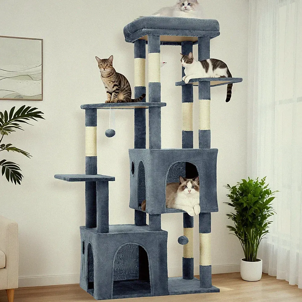 Großer Katzenbaum Turm für Indoor, Multi-Level Katzenhaus Kratzbaum mit Spielen