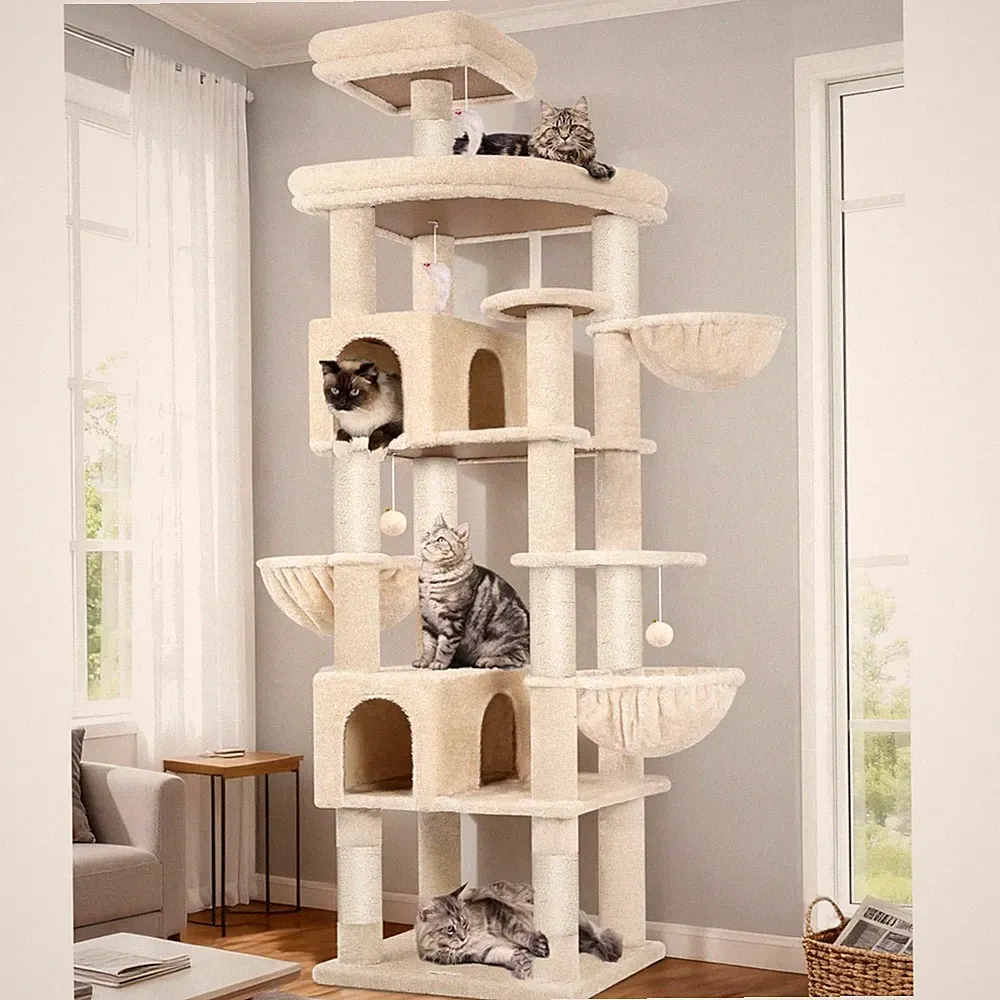 Großer Katzenbaum XXL Kratzbaum für 3-5 Katzen mit Katzenhäuschen