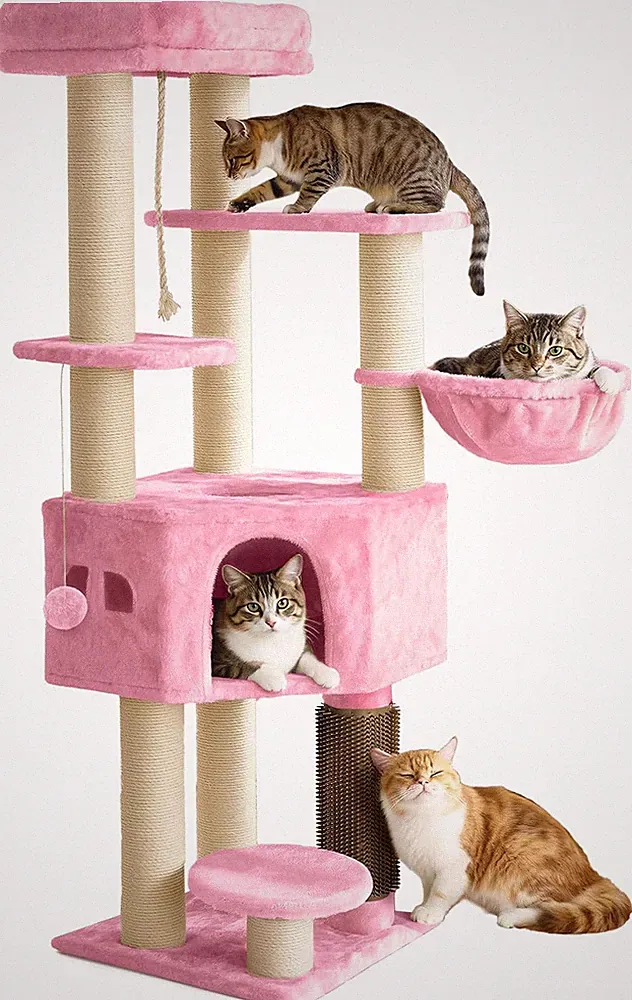Großer Katzenbaumturm, Katzenkratzbaum, Katzenbürsten, 11 cm dicke Stäme, groß