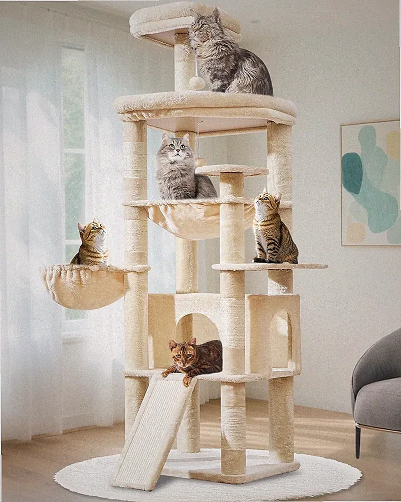 Großer Katzenkratzbaum 183 cm mit Hängematte, Korb, Haus, Sisalstämme – XXL
